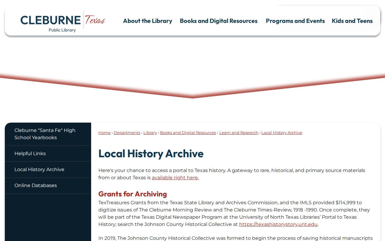 Cleburne city directory local history archive at the public library