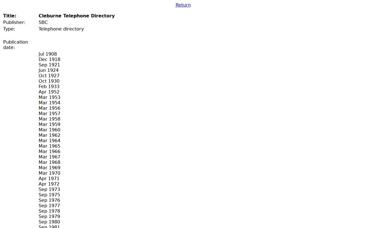 Cleburne city directory telephone directory collection citation