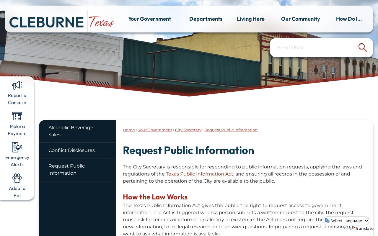 Cleburne residents directory public information request process