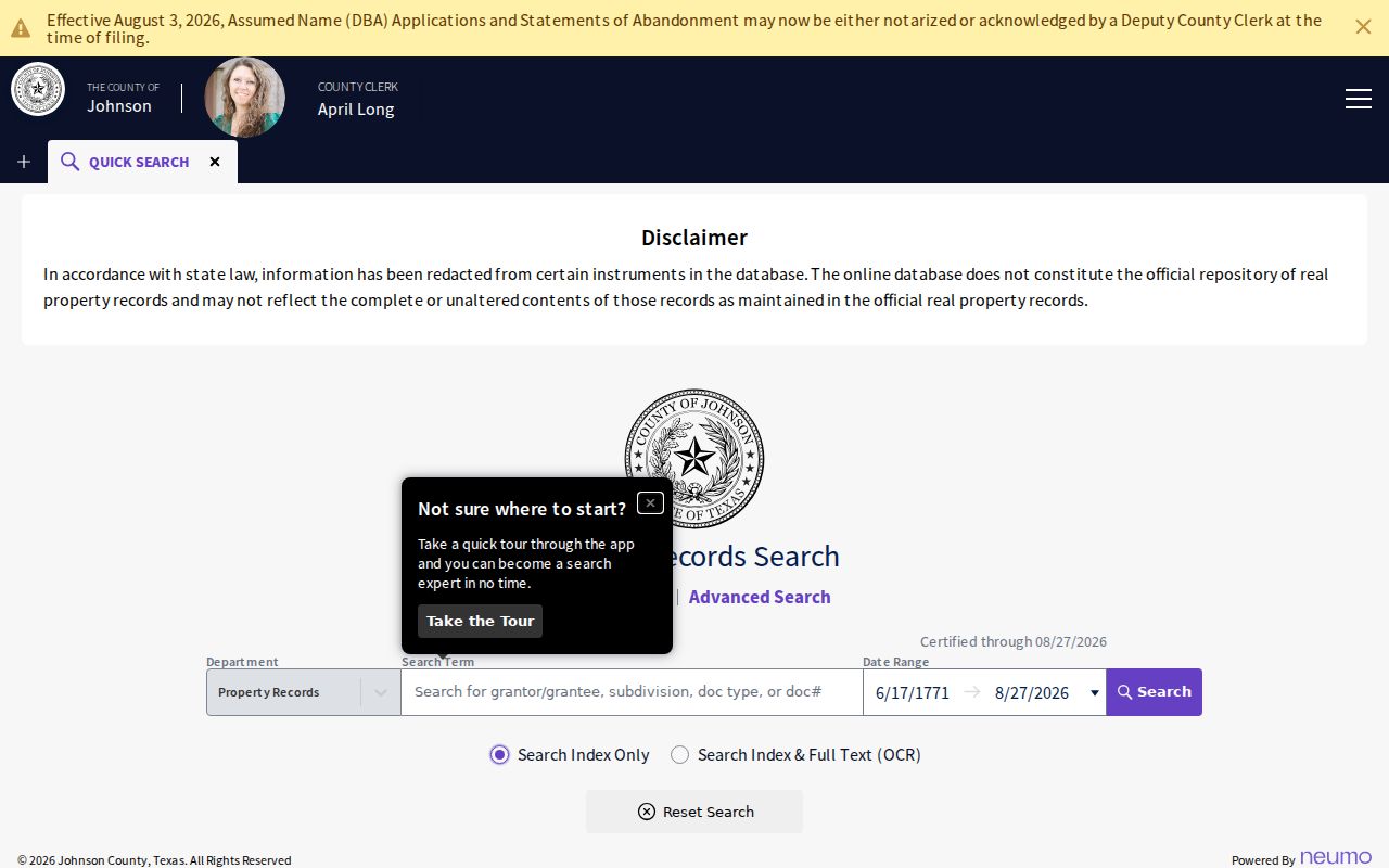 Cleburne residents directory Johnson County deed index search