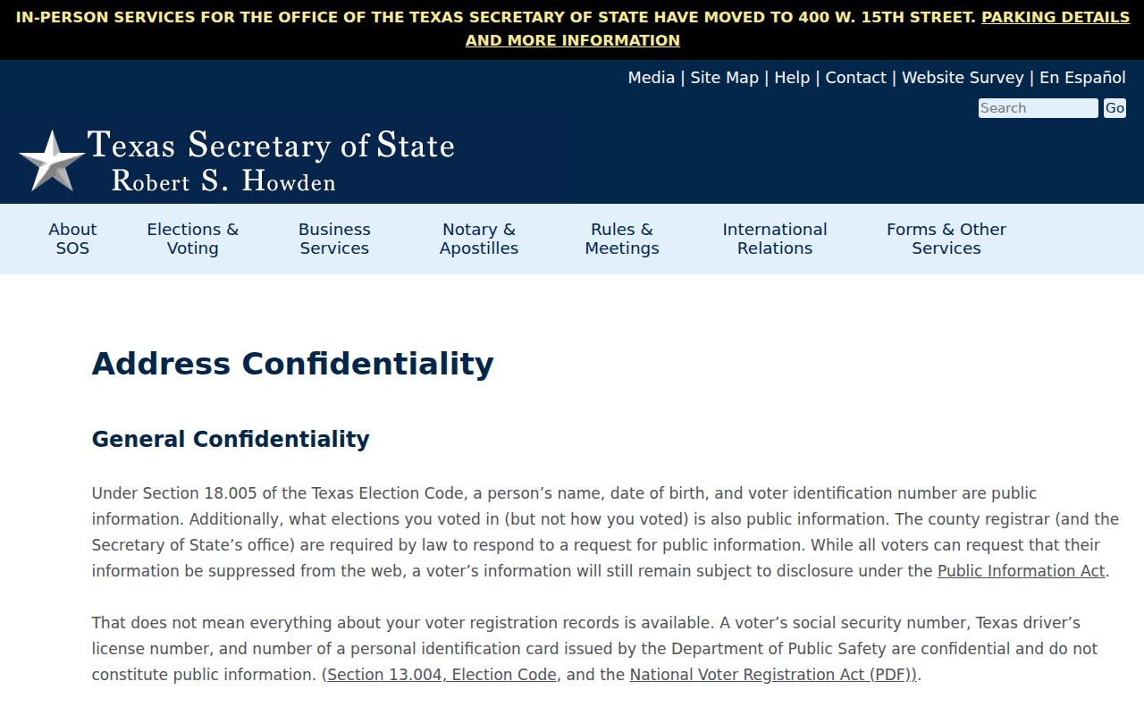 Cleburne residents directory Texas voter confidentiality rules
