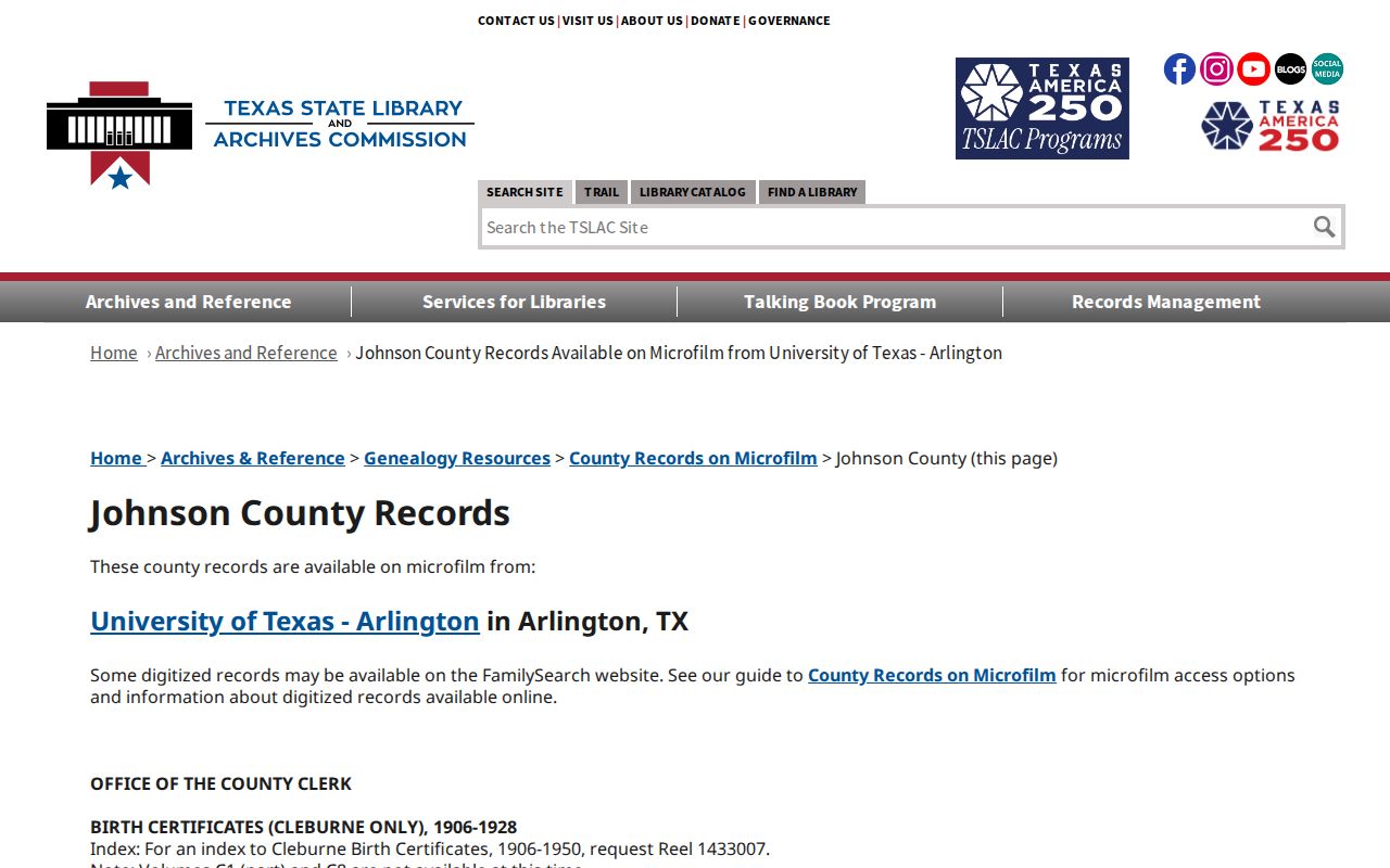 Cleburne previous residents Johnson County historic microfilm guide