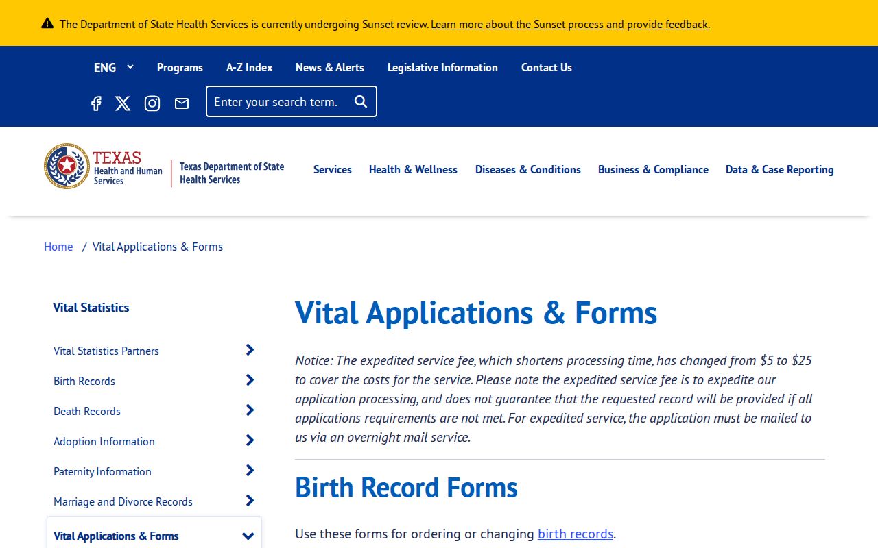 Cleburne resident lookup Texas vital records application forms