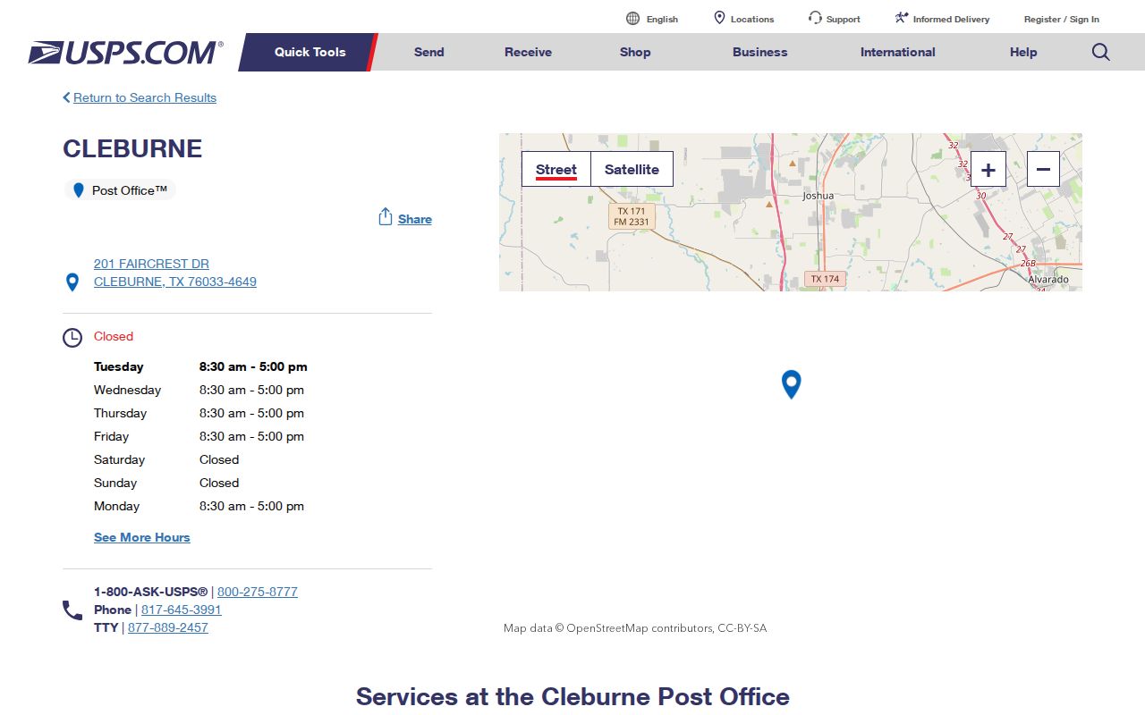 Cleburne ZIP code directory USPS 76033 post office listing